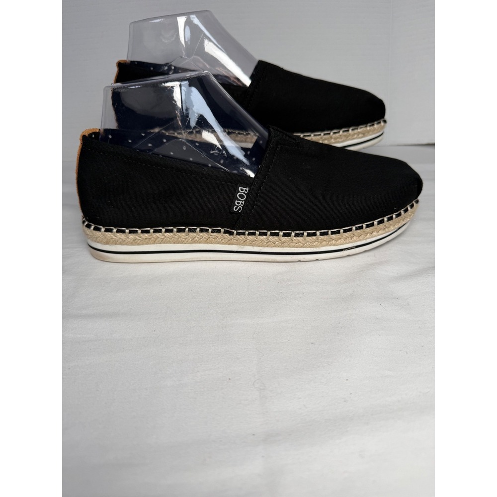 Skechers BOBS Womens Black Canvas Espadrille Slip On Flats Memory Foam Size 8.5